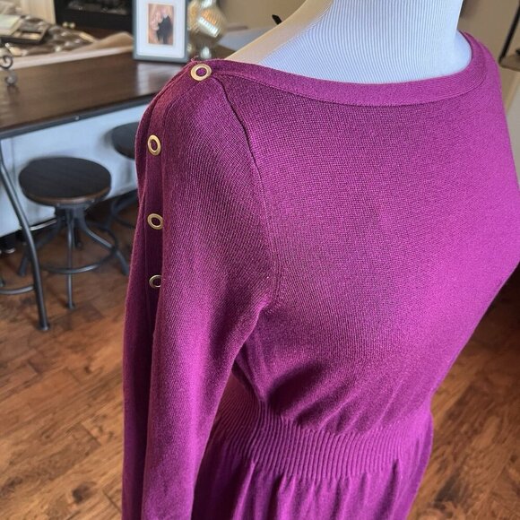 Laundry by Shelli Segal Dress Womens Size Large Bell Snap Sleeves Boat Neck Wine - Picture 10 of 16